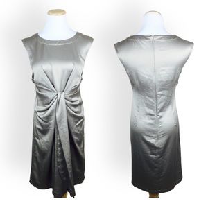 ANN TAYLOR Metallic Beige Silky Draped Front Sheath Dress 0 XS Sleeveless